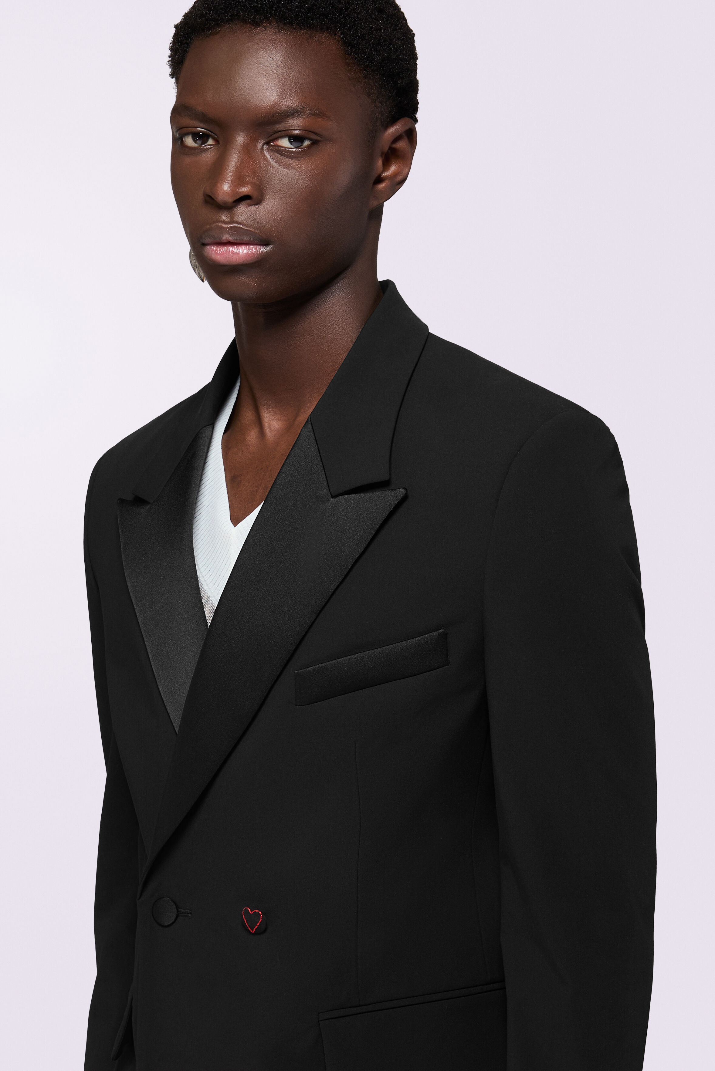 Heart Button Satin Trims Blazer Black